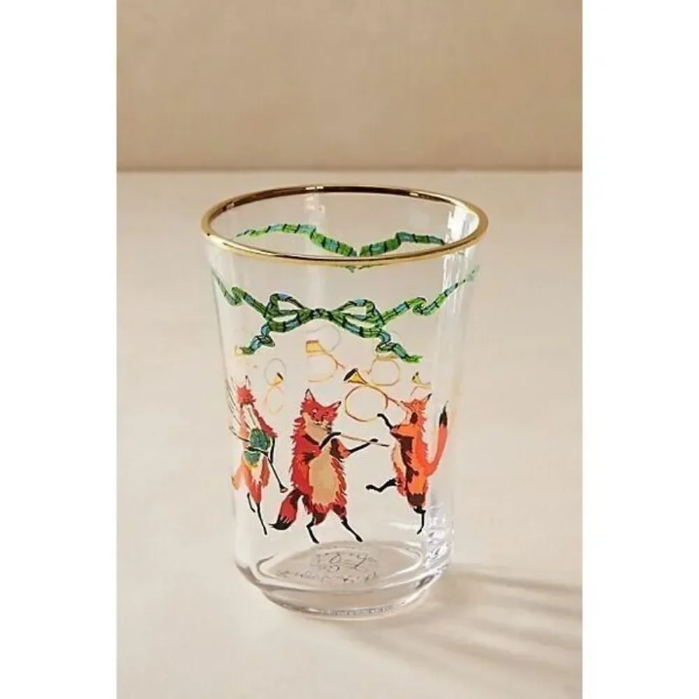 Anthropologie Inslee Fariss Christmas Juice Glass Menagerie 12 Days Foxes NEW